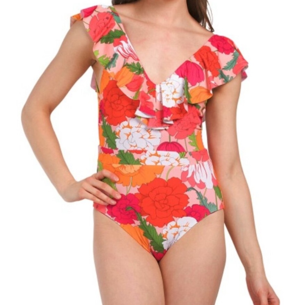 NWT Trina Turk Tie-Back Ruffle One-Piece Swimsuit in Sunny Bloom Floral Print - Picture 5 of 7